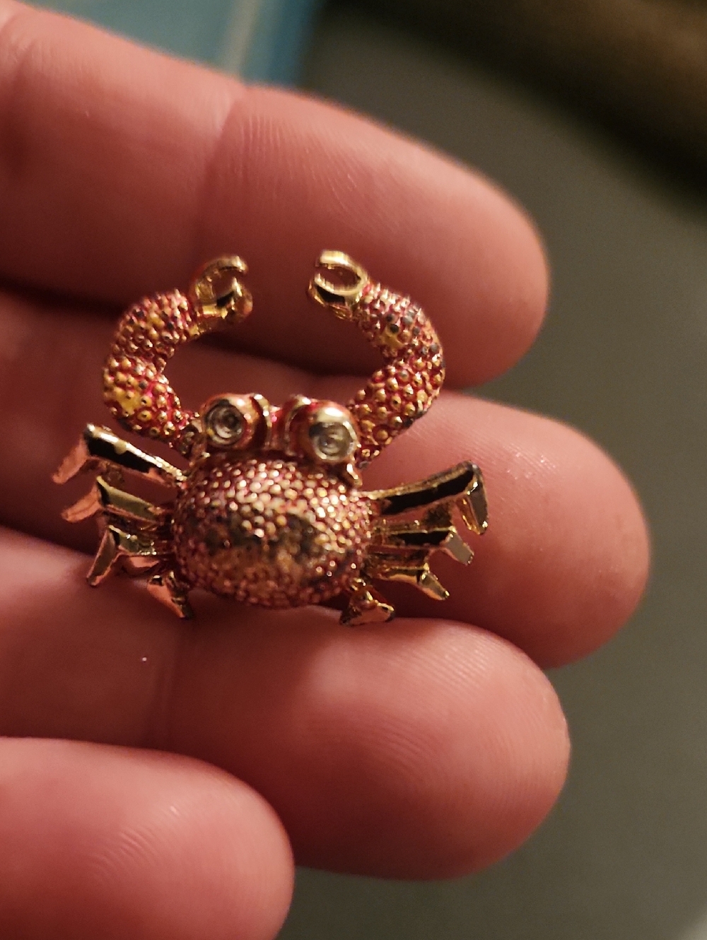 Vintage Crab Shaped Rhinestone Brooch in Gold and Pink